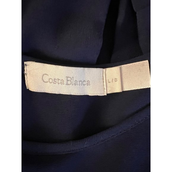 Costa Blanca Blouse Women's Blue Large Sheer Sleeveless Round Neck Hi-Lo Hem - Picture 12 of 13